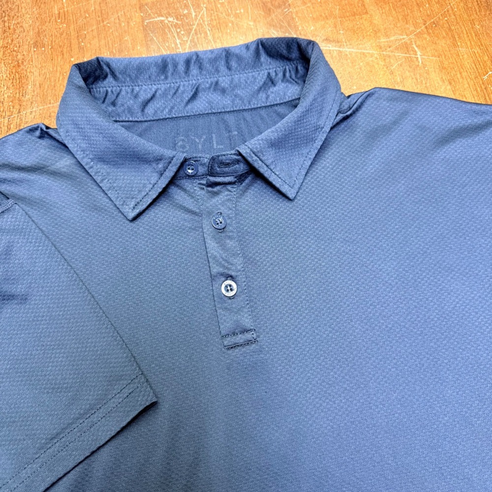 BYLT Performance Polo Mens Large Navy Blue Short Sleeve Textured Knit Shirt